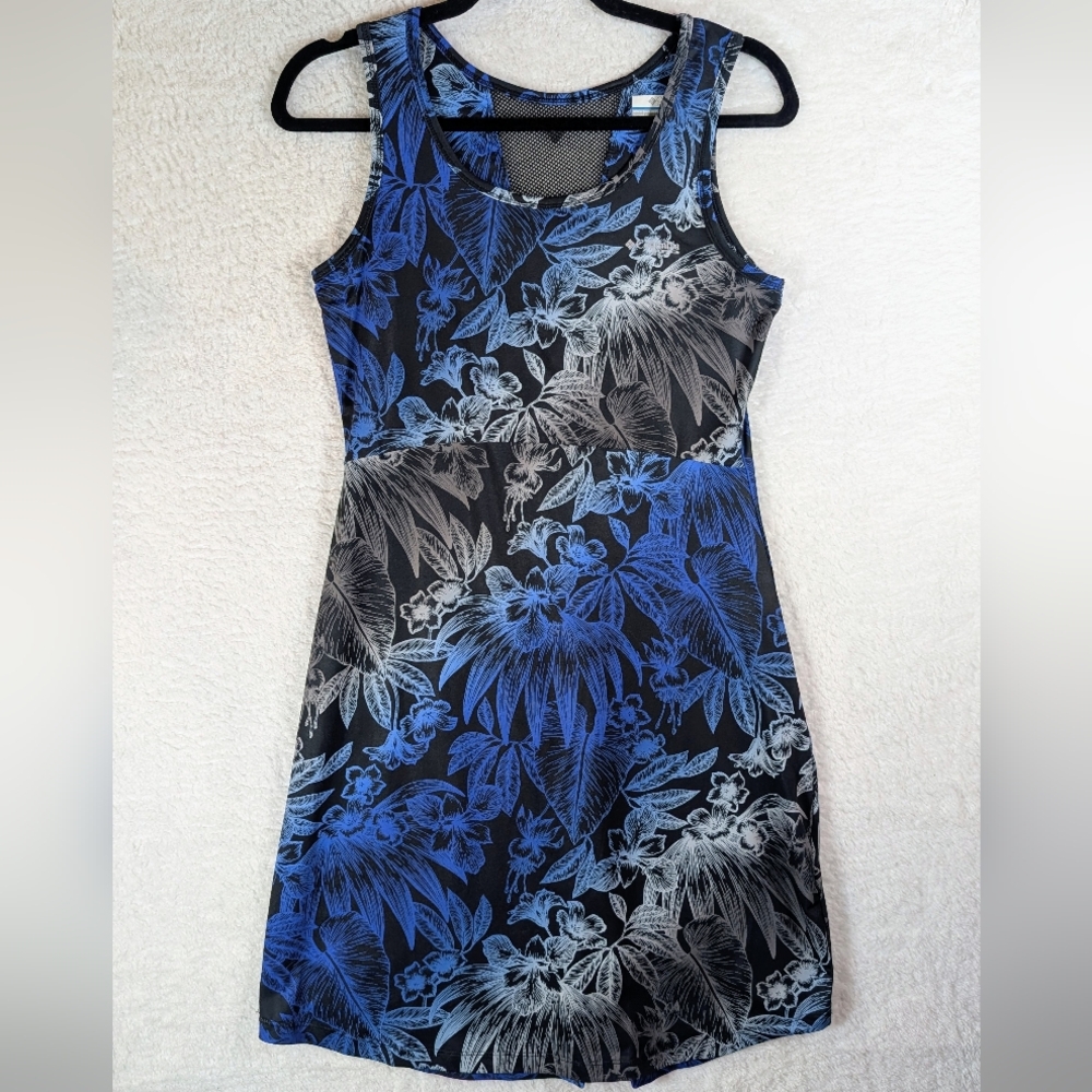 628-Columbia‎ Black and Blue Floral Mini Dress